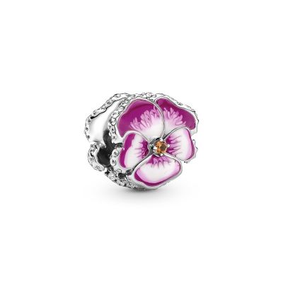 Pandora 790777C01 Charm Damen Rosafarbenes Stiefmütterchen Sterling-Silber