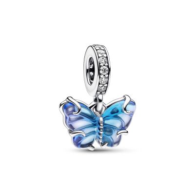 Pandora 792698C01 Charm-Anhänger Damen Blauer Murano-Glas Schmetterling Silber