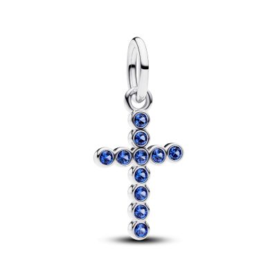 Pandora Charm-Anhänger Kreuz Kristall Blau Sterling-Silber 794063C01