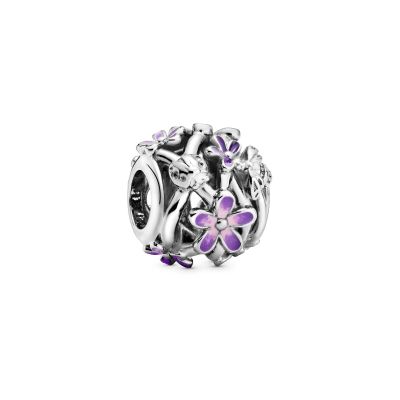 Pandora 798772C02 Charm Damen Lilafarbenes Gänseblümchen Sterling-Silber