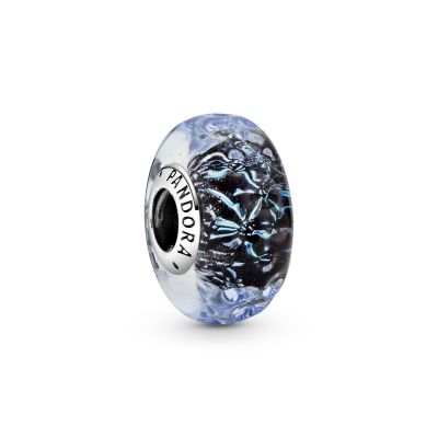 Pandora 798938C00 Charm Murano Glas Welliges dunkelblaues Ozean Sterling-Silber