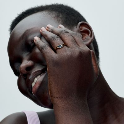 Pandora Me Siegelring Damen Halbiert Stern Schwarz Vergoldet 163325C01
