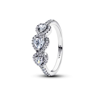 Pandora Ring Damen Strahlenkranz Herz Trilogie Sterling-Silber 194413C01