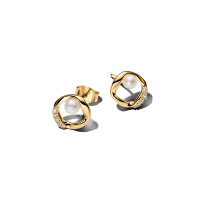 Pandora Essence Ohrstecker Pavé-Kreis Perle 14K Vergoldet 264662C01