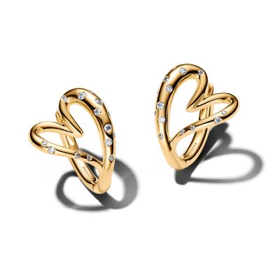 Pandora Essence Ohrringe Steinbesetzte Herzen 14K Vergoldet 264664C01