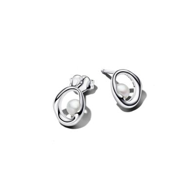 Pandora Essence Ohrstecker Oval Organisch Perlen Silber 293295C01