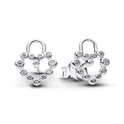 Pandora Ohrstecker Funkelndes Herz Vorhängeschloss Silber 294419C01