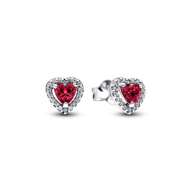 Pandora Ohrstecker Erhabenes Rotes Herz Sterling-Silber 298427C04
