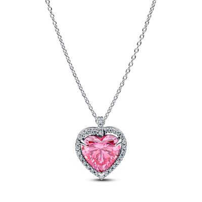 Pandora Halskette Damen Rosa Herz Strahlenkranz Silber 394414C01-45 cm