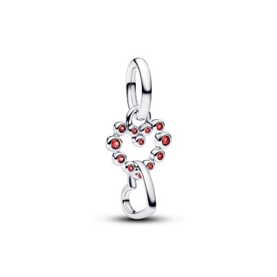 Pandora Charm-Anhänger Verbundene Herzen Rote Steine Silber 794435C01