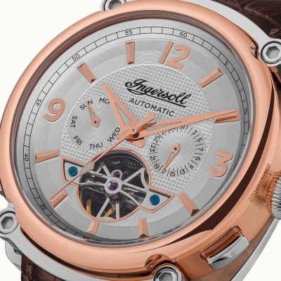 Ingersoll I01103B Herren-Uhr The Michigan Analog Automatik Leder-Armband Ø 45 mm