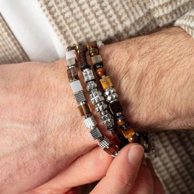 Coeur de Lion Armband Tigerauge Kugeln Cubes Edelstahl 0927/30-1100