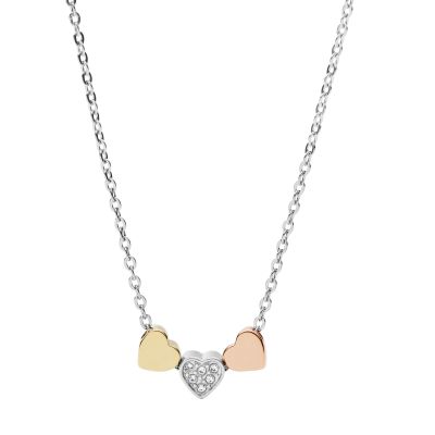 Fossil Kette Anhänger Tri-Tone Heart  Edelstahl Vintage JF02856998 