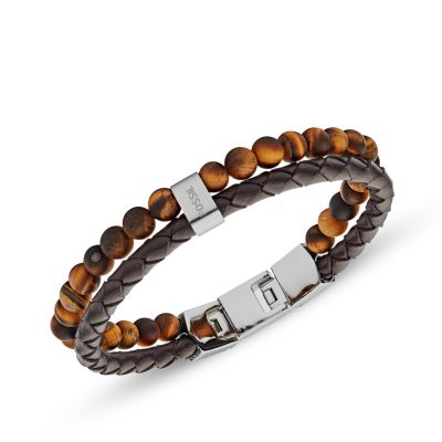 Fossil Armband Herren Vintage Casual Tigerauge Leder Braun JF03118040 