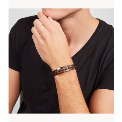 Fossil JF03323040 Armband Herren Multi-Strand Edelstahl Leder