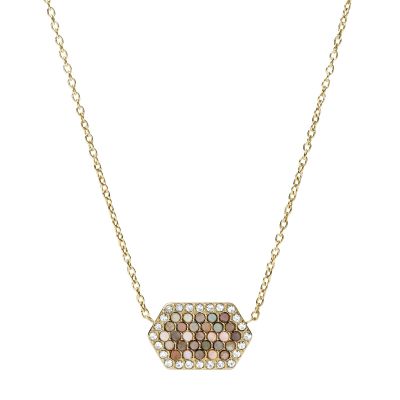 Fossil JF03864710 Halskette mit Anhänger Val Holiday Sparkles Perlmutt Gold-Ton