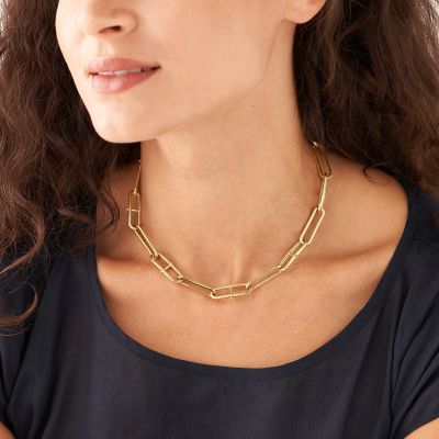 Fossil JF04102710 Gliederhalskette Damen Heritage D-Link Edelstahl Gold-Ton