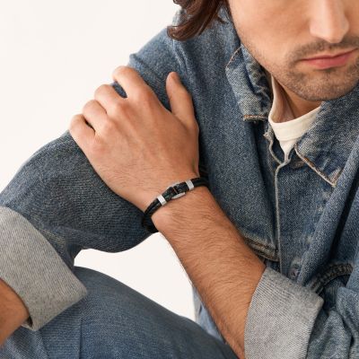 Fossil JF04202040 Armband Herren Heritage D-Link Leder Schwarz Edelstahl
