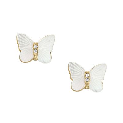 Fossil JF04422710 Ohrringe Damen Radiant Wings Butterfly Perlmutt Weiß Gold-Ton