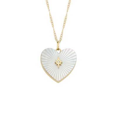 Fossil JF04430710 Halskette mit Anhänger Damen Locket Heart Perlmutt Gold-Ton