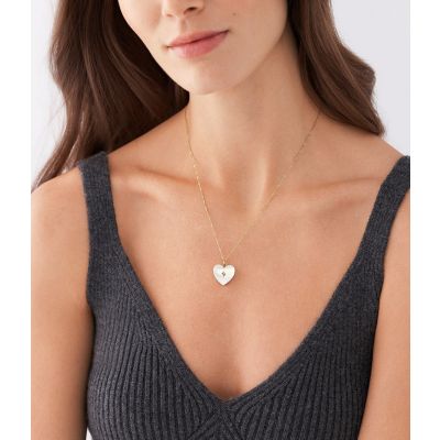 Fossil JF04430710 Halskette mit Anhänger Damen Locket Heart Perlmutt Gold-Ton