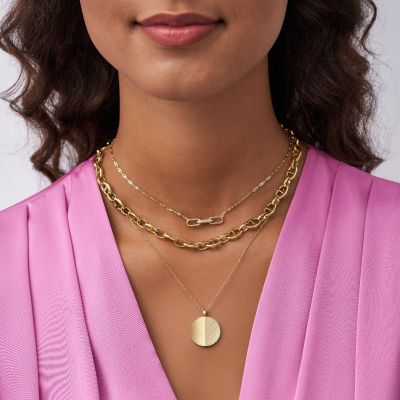 Fossil JF04523710 Halskette Damen Heritage D-Link Edelstahl Goldfarben