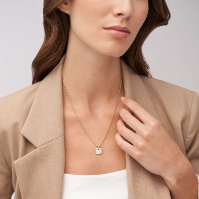 Fossil Damen Ketten Heritage Crest Perlmutt Edelstahl Gold-Ton JF04529710