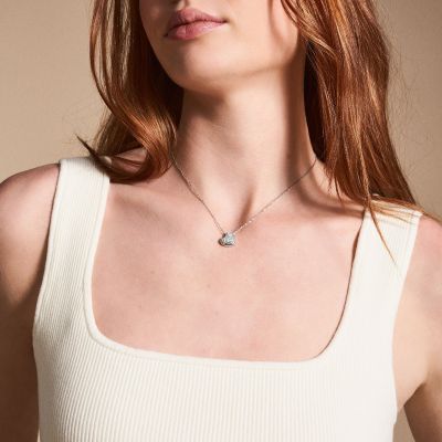 Fossil Halskette-Anhänger Damen Sadie Glitz Herz Edelstahl JF04674040