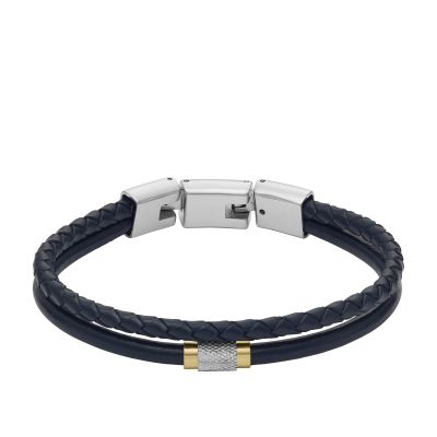 Fossil JF04703998 Armband Herren All Stacked Up Leder Blau Edelstahl