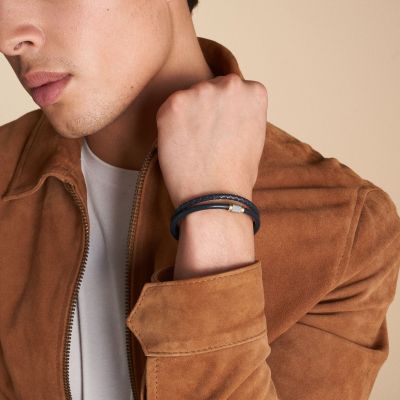 Fossil JF04703998 Armband Herren All Stacked Up Leder Blau Edelstahl