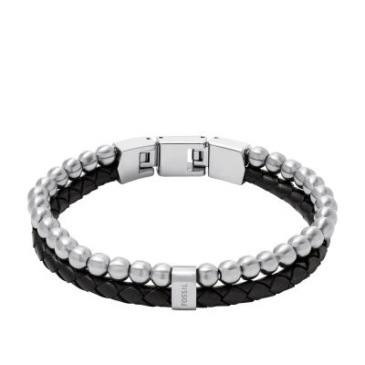 Fossil Armband Herren Beads Multi Strand Leder Edelstahl JF04855040