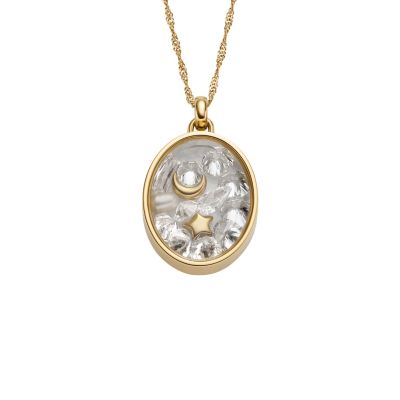 Fossil Halskette mit Anhänger Mond Stern Edelstahl Goldton JF04893710