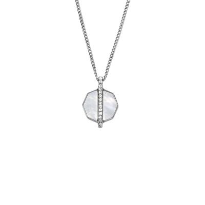 Fossil Halskette mit Anhänger Damen Perlmutt Edelstahl Silber-Ton JF04909040