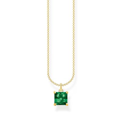 Thomas Sabo KE2156-472-6 Halskette mit Anhänger Damen Grüner Stein Silber Gold