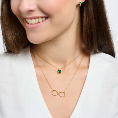 Thomas Sabo KE2156-472-6 Halskette mit Anhänger Damen Grüner Stein Silber Gold
