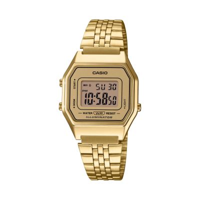 Casio LA680WEGA-9ER Unisex-Uhr Vintage Iconic Quarz Edelstahl-Armband Gold-Ton