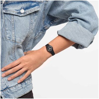 Swatch LB170E Damen-Uhr Lady Black Single Analog Quarz Silikon-Armband Ø 25 mm