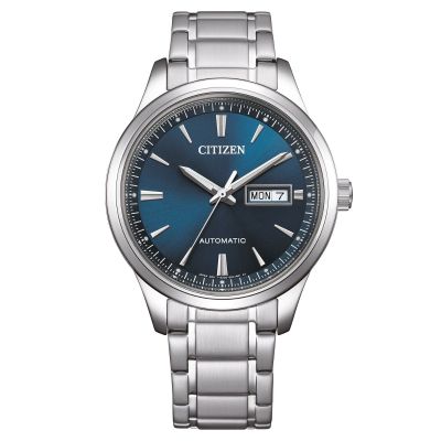 Citizen Herren-Uhr Automatik Day-Date Blau Edelstahl-Band NY4058-79LE