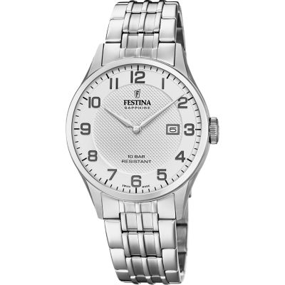 Festina F20005/1 Herren-Uhr Swiss Made Analog Quarz Edelstahl-Armband
