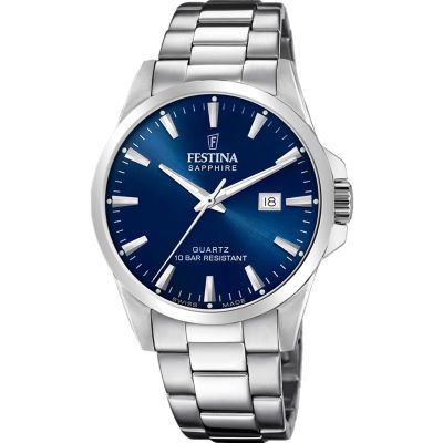 Festina Herren-Uhr Swiss Made Blau Quarz Edelstahl-Armband F20024/3