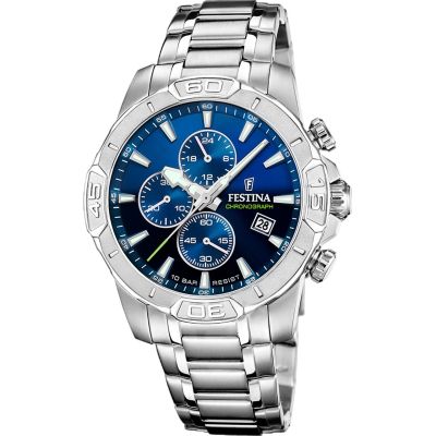 Festina Herren-Uhr Timeless Chronograph Blau Edelstahl-Band F20704/4