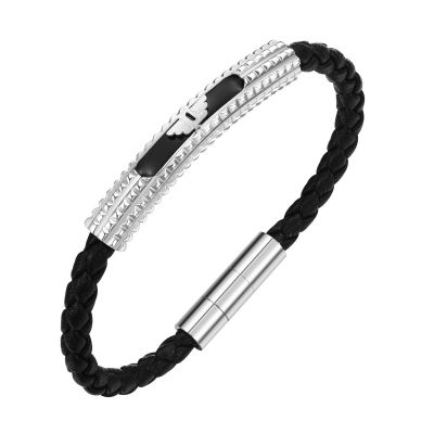 Police PEAGB0001102 Armband Herren Urban Texture Leder Edelstahl Schwarz 20 cm
