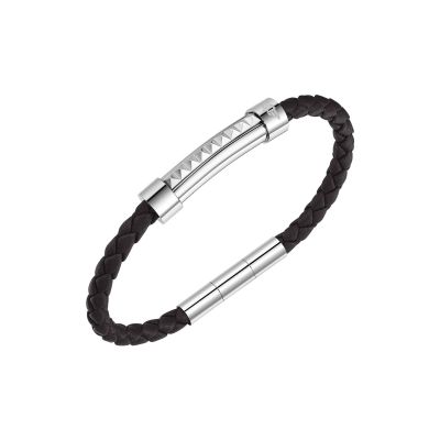 Police PEAGB0001410 Armband Herren Geometric Leder Dunkelbraun Edelstahl 20 cm