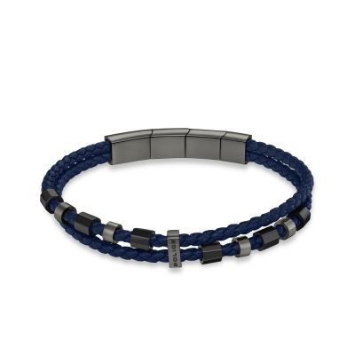 Police Armband Herren Freeway Metallperlen Leder Blau PEAGB0035605