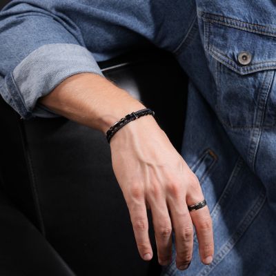 Police Armband Herren Freeway Metallperlen Leder Blau PEAGB0035605