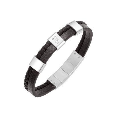 Police Armband Herren Unity Leder Edelstahl Braun PEAGB0040702