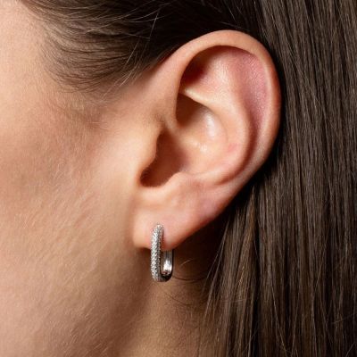 Xenox Creolen Ohrringe Damen Duo Link Zirkonia Sterlingsilber XS91486
