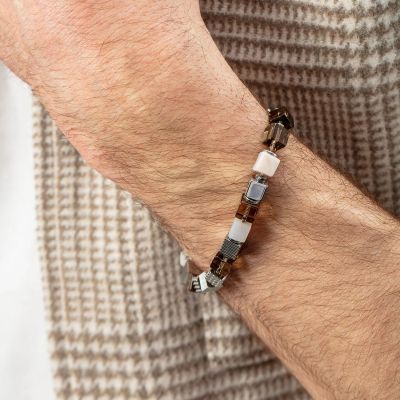 Coeur de Lion Armband Rauchquarz Graphic Cubes Edelstahl 0925/30-1711