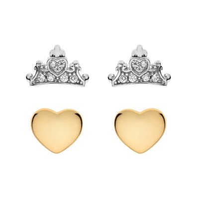 Disney SS00001TZWL.CS Ohrstecker Damen Mädchen Princess Krone Herz Silber Gold