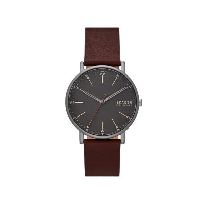 Skagen Herren-Uhr Signatur Analog Quarz Leder-Armband SKW6860